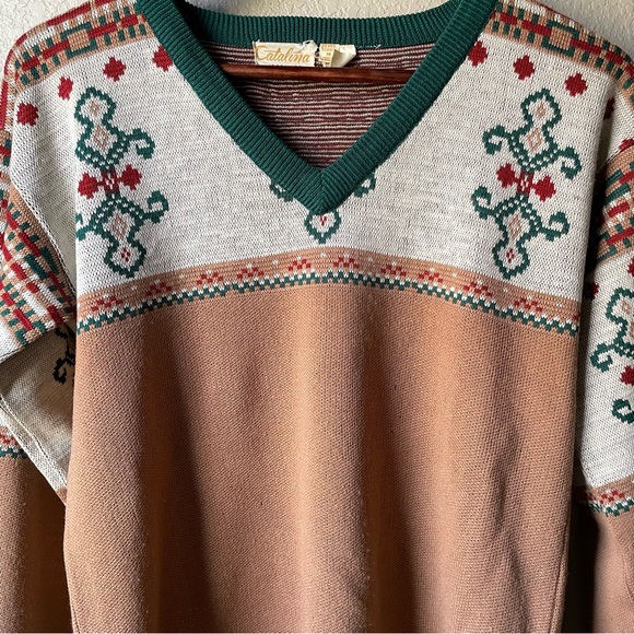 Vintage Catalina Jacquard Wool Southwestern Aztec Bell Sleeve Sweater Medium - Picture 2 of 9